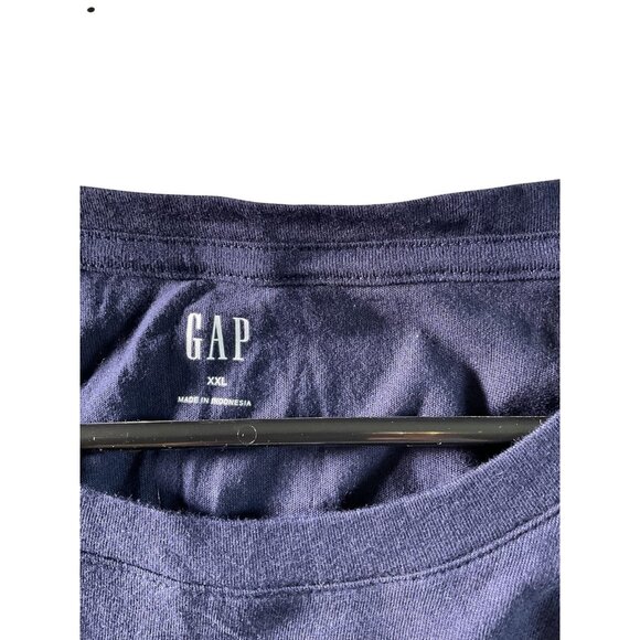 GAP Shirt Mens 2XL Navy Blue Spell Out Logo Short Sleeve Casual Tee XXL Cotton - Picture 2 of 5